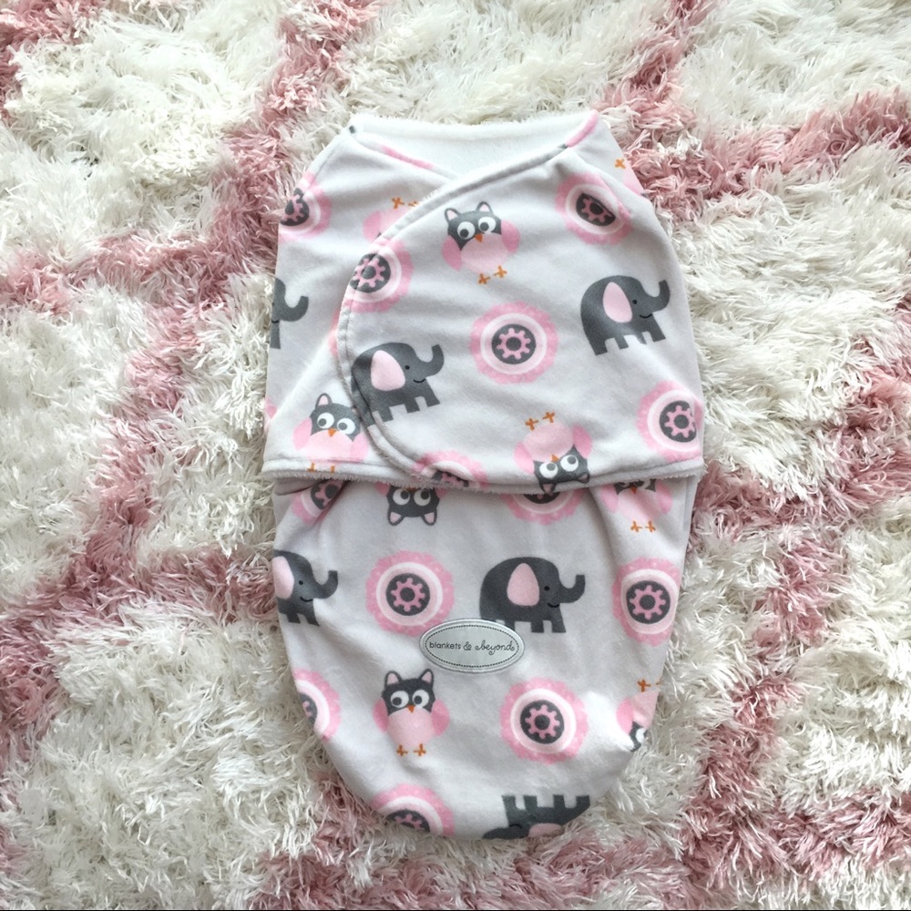Fuzzy Swaddle Blanket with Elephants and Owls NWOT